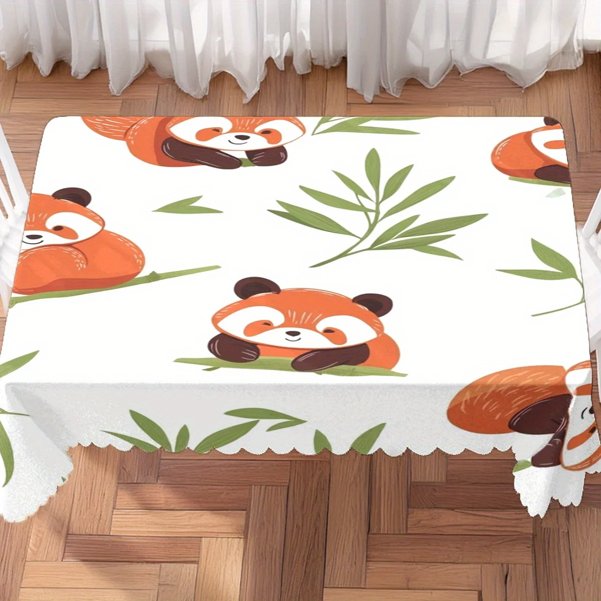 Cute Red Panda Bamboo Tablecloth, Soft Rectangular Washable Table Cover for Daily Dining & Warm Family Gathering Decor