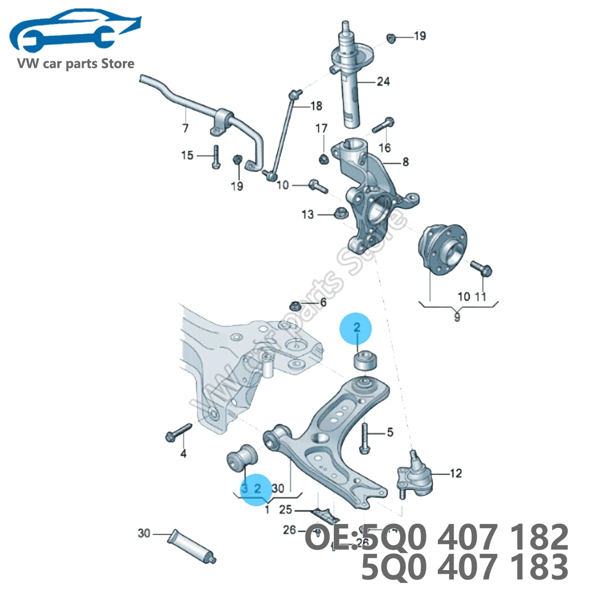 OEM Front control Arm bushing Rubber for VW golf 7 mk7 passat B8 Arteon tiguan audi A3 Q2 5Q0407182 5Q0407183