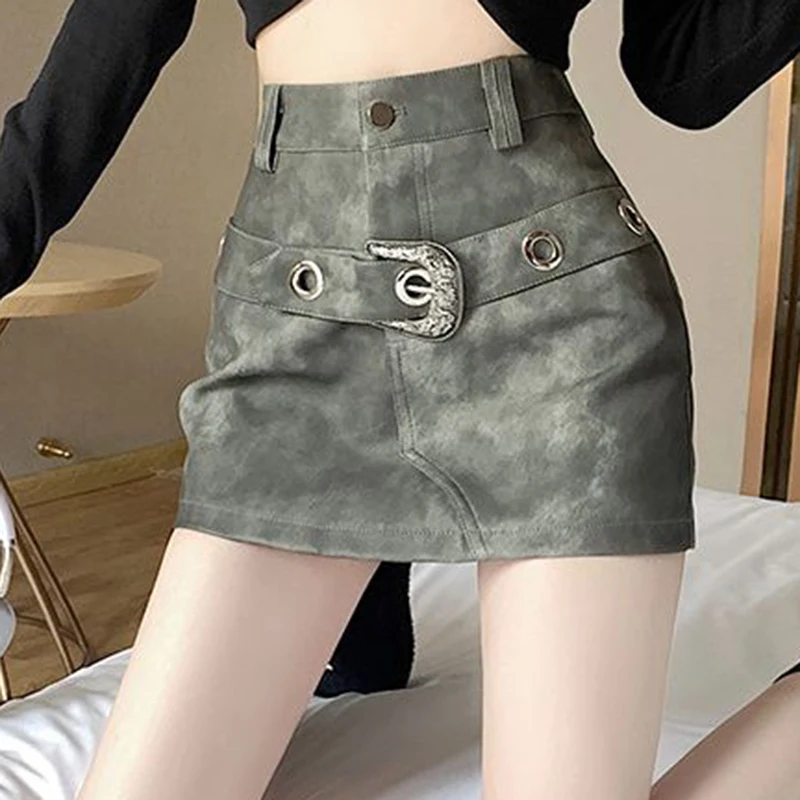 

Half length skirt for women in autumn anti glare pants leather high waisted spicy girl A-line short skirt clothes