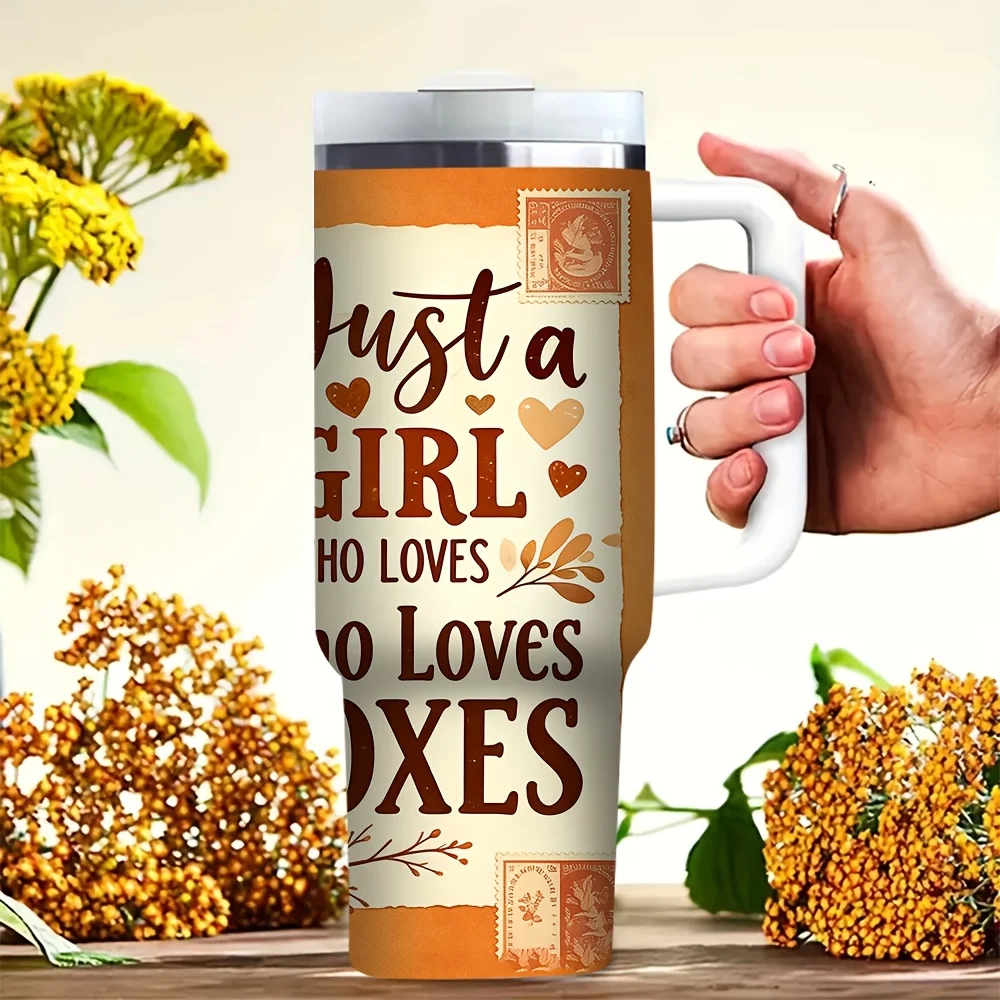 40oz Tumbler with Handle, Cute Fox Autumn Leaf Print, Designed for Girls Who Love Foxes, Suitable for Both Hot And Cold Drinks, Perfect for Daily Travel Outdoor And Indoor Use