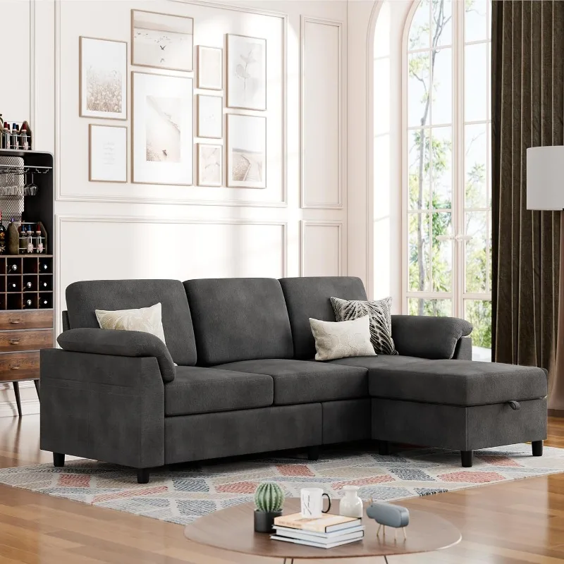 Convertible Combination Sofa, 3 Seat L-shaped Sofa Sofa, Small Sofa with Removable Pillow Linen Fabric