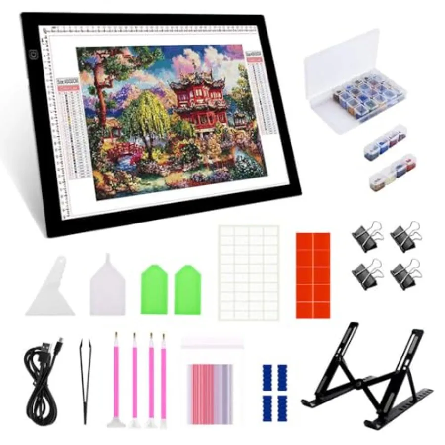 

Pad - Dimmable Board Kit Sketching Tracing - USB Powered DIY Diamond Art Light Box with 61 Pcs 5D Painting Tools Set for Full D