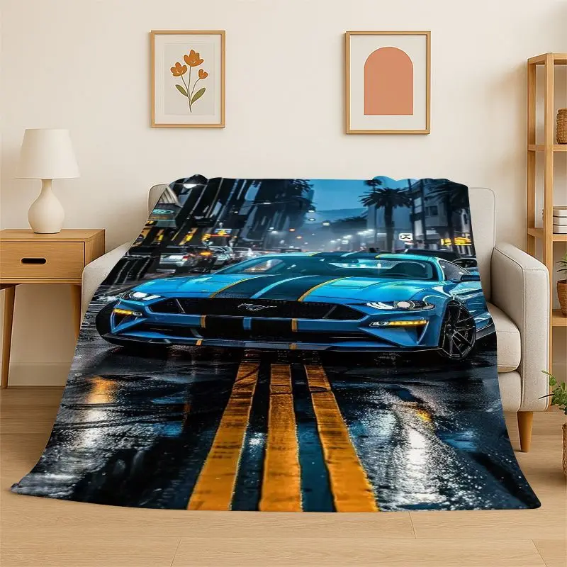 Retro M-Mustang Racing Car Soft Flannel Throw Blanket,Cozy Blanket for Bed,Couch,Sofa,Bedroom,Living Room,Travel,Picnic