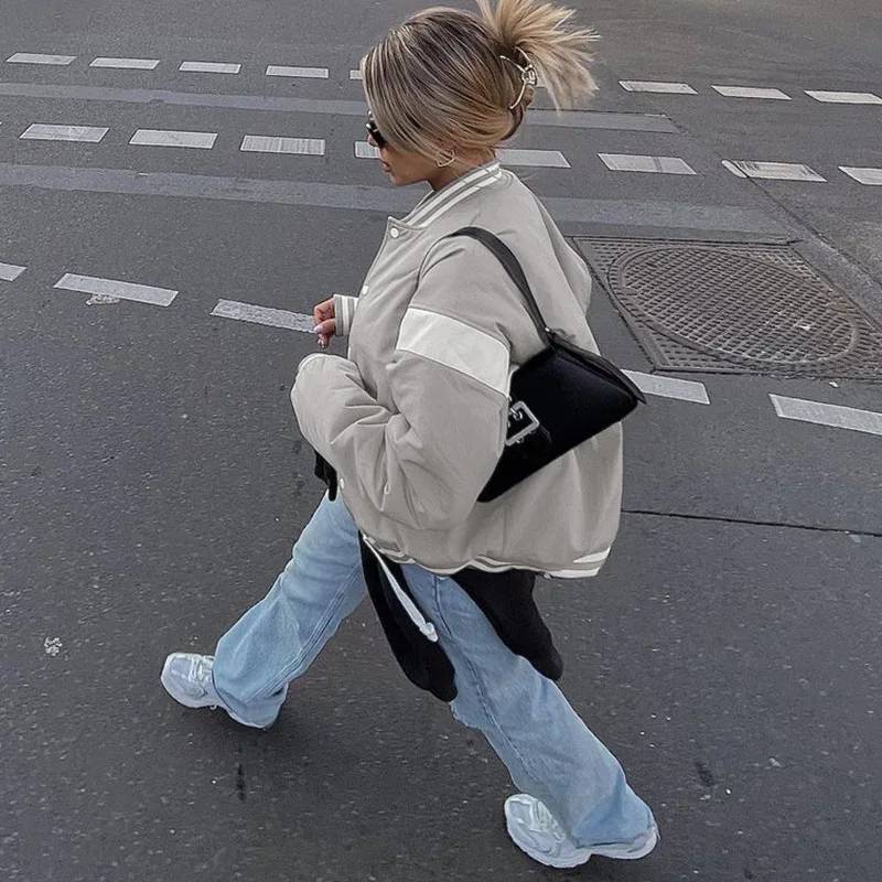 Baseball Varsity Jacket Long Tops Y2K Streetwear Winter Clothes Women 2023 School Racer Patchwork Jackets Girls Sexy Coats