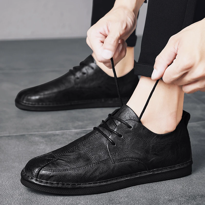 

Men's Leather Shoes Soft Soles Four Seasons Plus Size Casual Leather Shoes Fashion Trendy Youth Party Versatile Driving Shoes