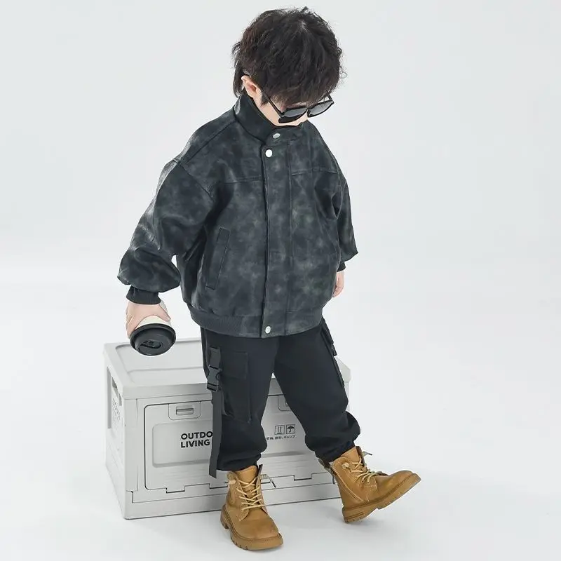 

Новинка 2023 года, кожаные куртки для мальчиков, весенне-осенняя модная детская куртка в западном стиле, детская одежда ранней осени