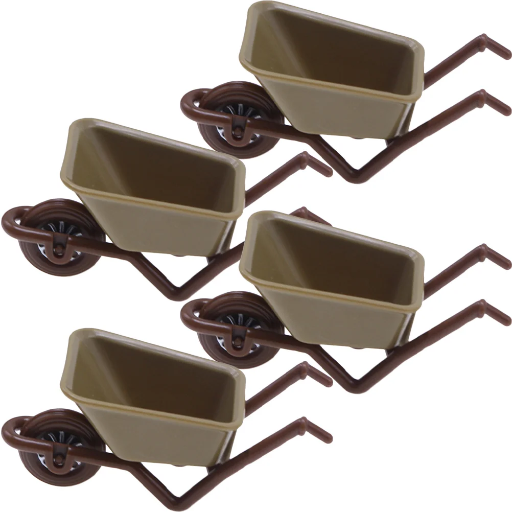 4 Pcs Cart Model Mini Wheelbarrow Miniature House Accessories Micro Garden Scene Props Tiny Carriage Layout