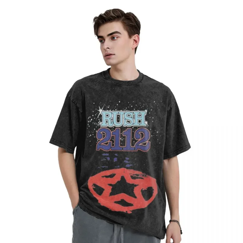 Roll Never Walk Alone Rush 2112 Band T Shirt Hip Hop Washed Cotton Oversize T-Shirts Retro for Men Women Streetwear Tee Shirt