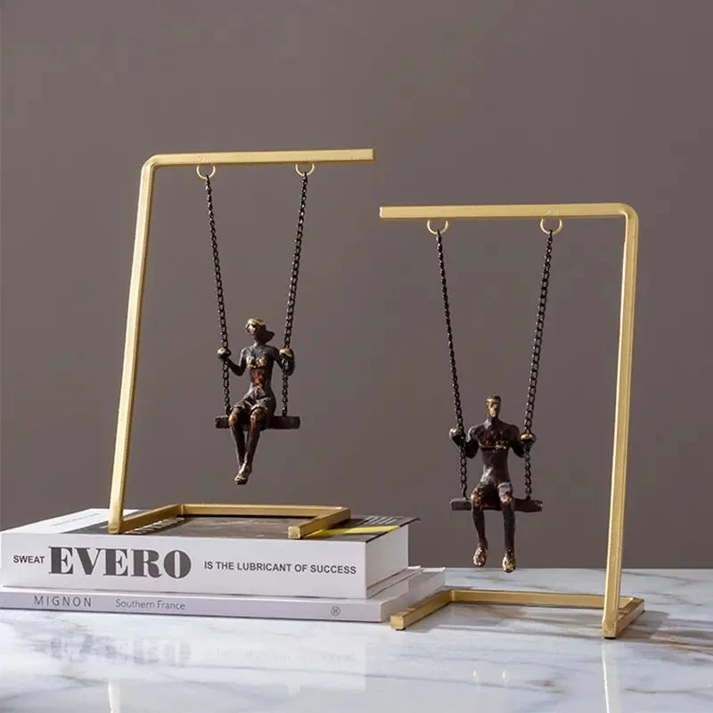 Metal Swing Character Abstract Crafts Statue Golden Swing Figures Metal Sculpture Desk Decoration Ornaments Modern Home Decor