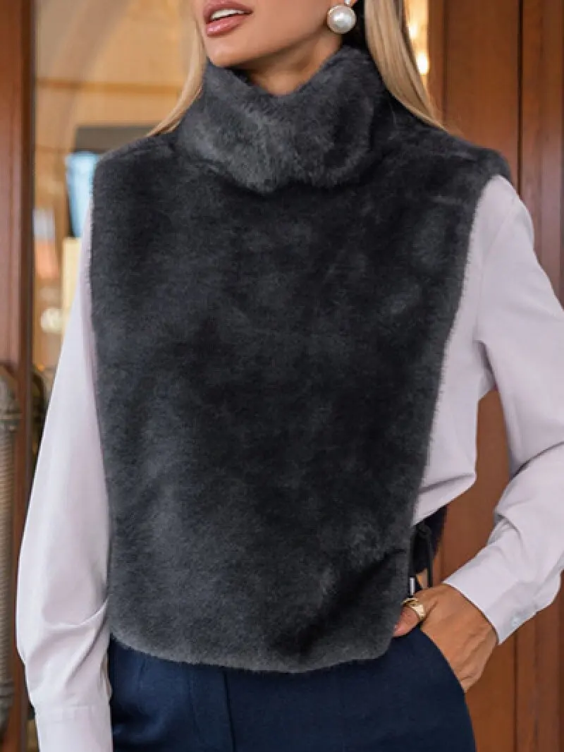 

Легкий роскошный плюшевый жилет, женский высококачественный теплый осенне-зимний элегантный топ без рукавов с высоким воротом из искусственного меха норки