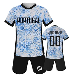 Custom Portugal Soccer Jersey Kids Football Jersey Set Printed Name Number Breathable Soccer Kit for Soccer Lovers Boys Girls