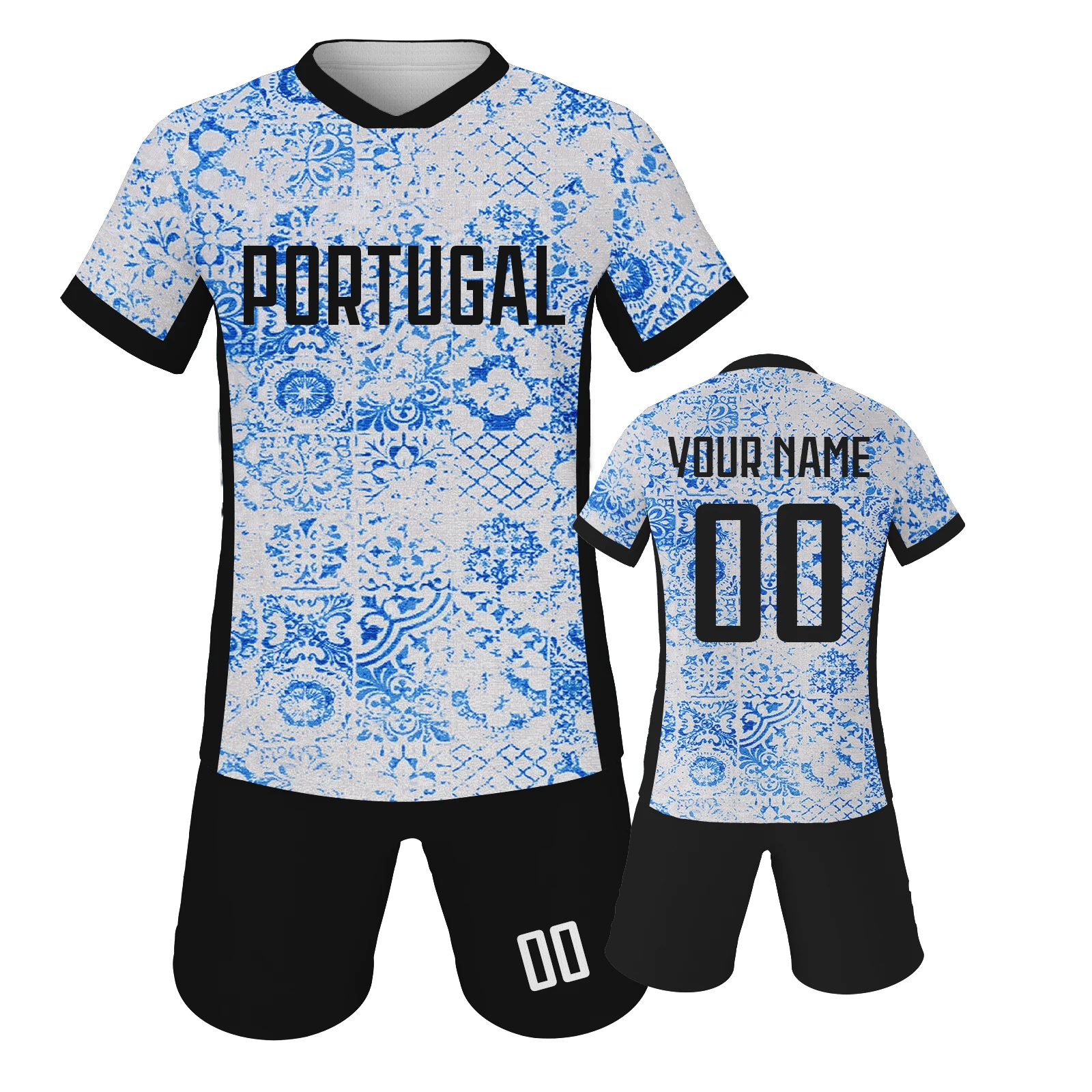 Custom Portugal Soccer Jersey Kids Football Jersey Set Printed Name Number Breathable Soccer Kit for Soccer Lovers Boys Girls