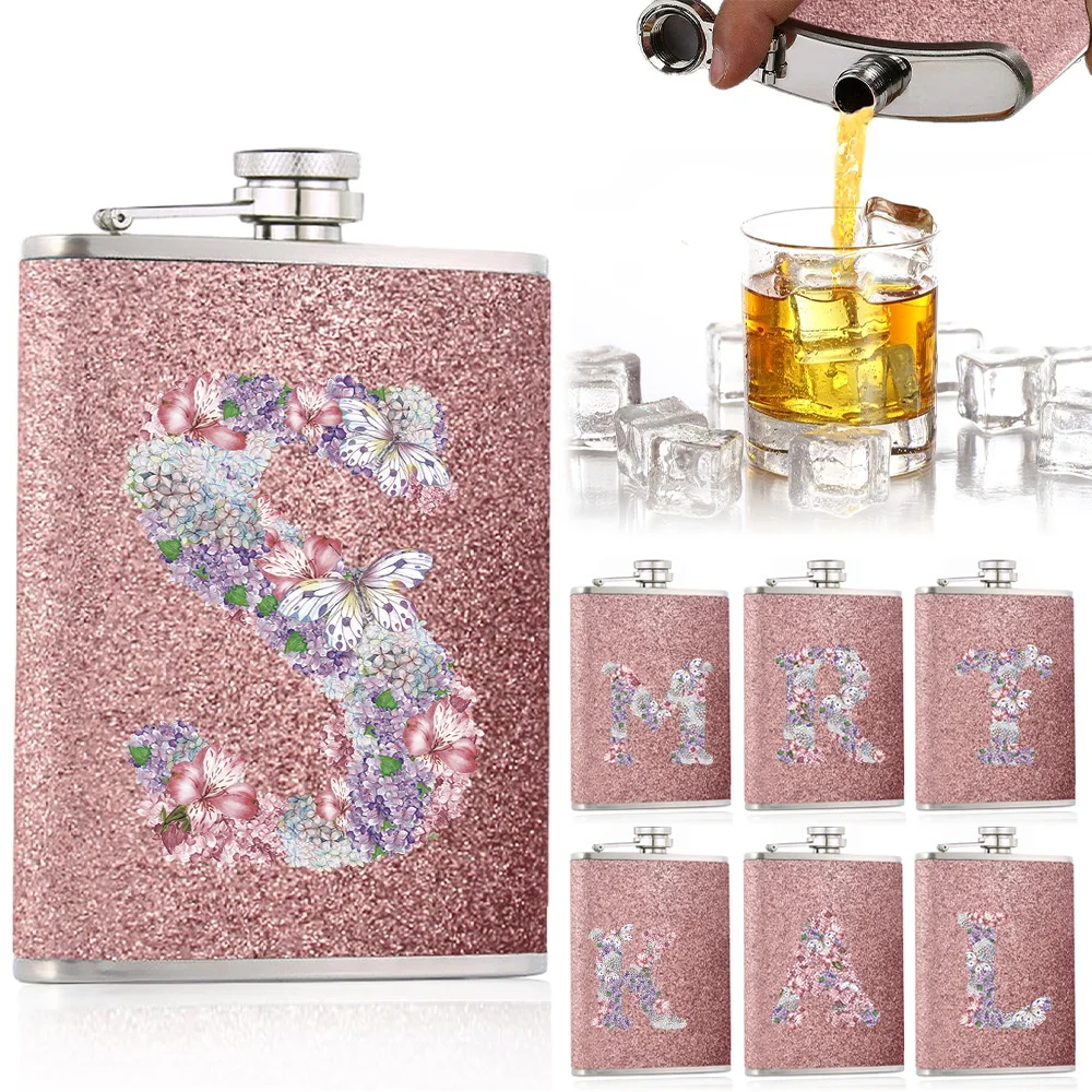 

Wine Pot Flask For Men Wine Pot Pockets Stainless Steel Portable Wine Bottle Never-Lose Cap Outdoor Rose Flower Letter Pattern