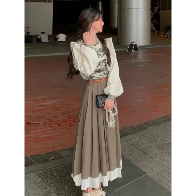 

Autumn Temperament Goddess Style Top High-end Feeling Pleated Skirt Cold Style Women's High-end Suit