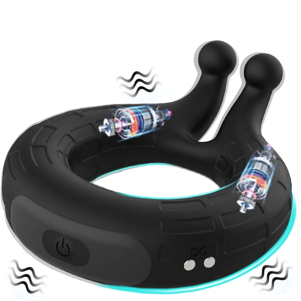 Penis Semen Lock Ring with Rechargeable Silicone 10 Vibration Masturbation Tool for Delayed Male Ejaculation Adult Sex Toys