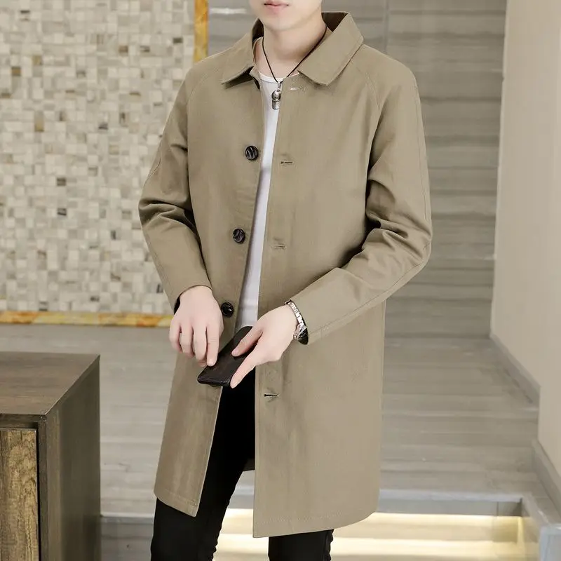 

2023 Spring and Autumn New Solid Color Long Trench Coat Men's Leisure Comfortable Warm Cotton High-Quality Chic Windbreaker H55