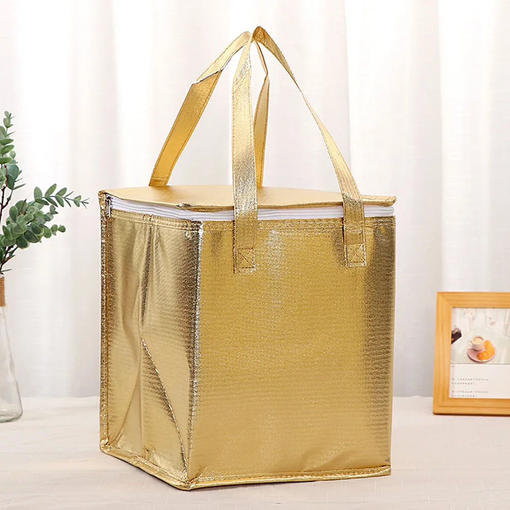 

Insulated Cooler Bag Large Capacity Food Carrier Non-Woven Material Portable Handle Easy to Clean Food Delivery Bag