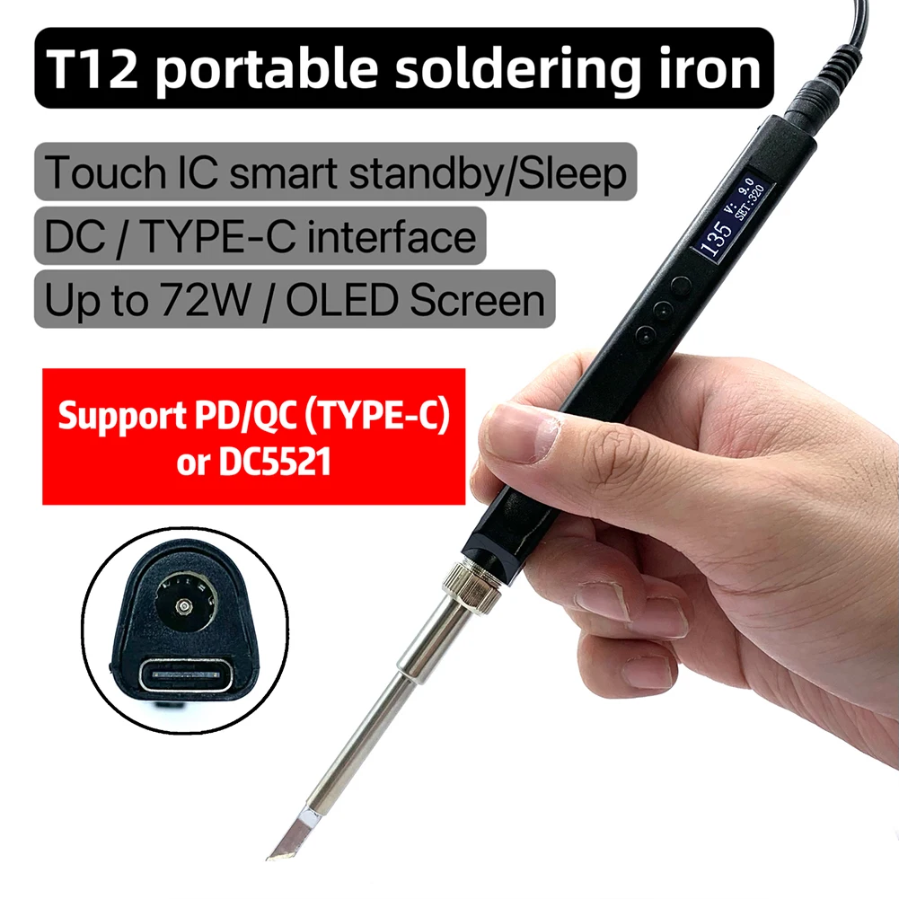 PTS80 T12 Smart Electric Soldering Iron TYPE-C/DC 5521 Interface Cordless Soldering Iron for Soldering Electronic Modules/Boards