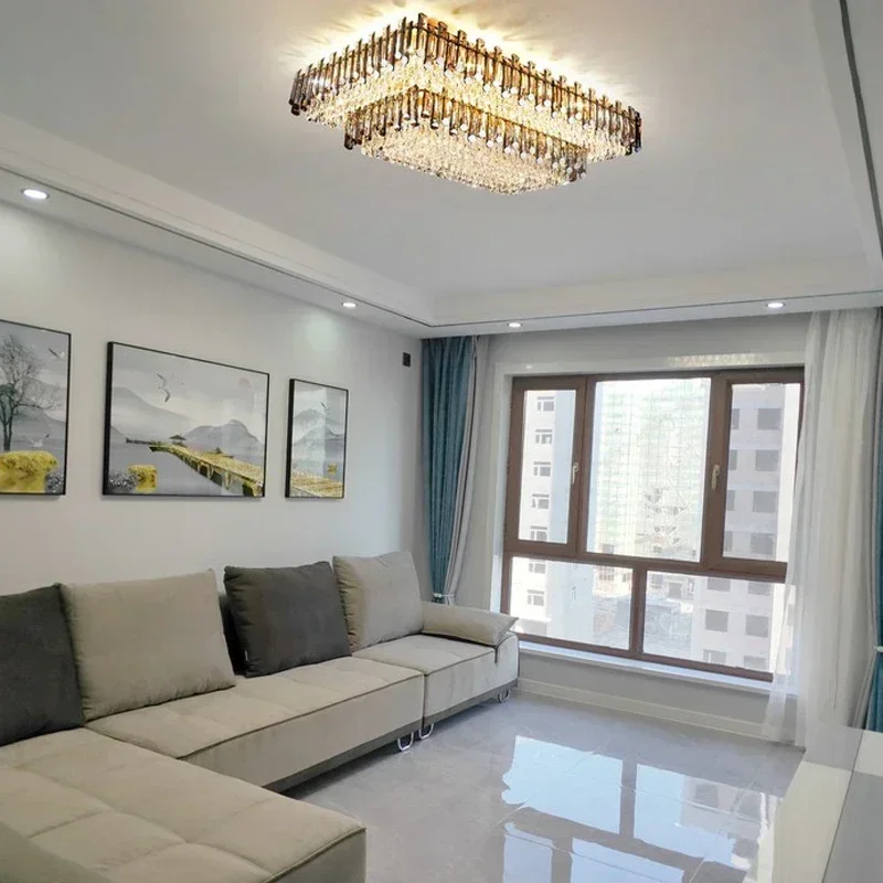 Modern Luxury Crystal Ceiling Chandelier for Living Dining Room New Design Kitchen Rectangular LED Light Luster Indoor Lighting