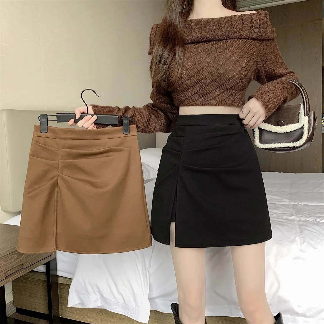 

Асимметричная юбка трапециевидной формы с высокой талией для женщин, весна 2024, однотонная юбка с застежкой-молнией