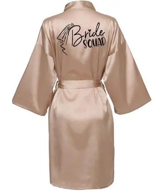 Wedding Party Team Bride Robe With Black Letters Kimono Satin Pajamas Bridesmaid Bathrobe SP033