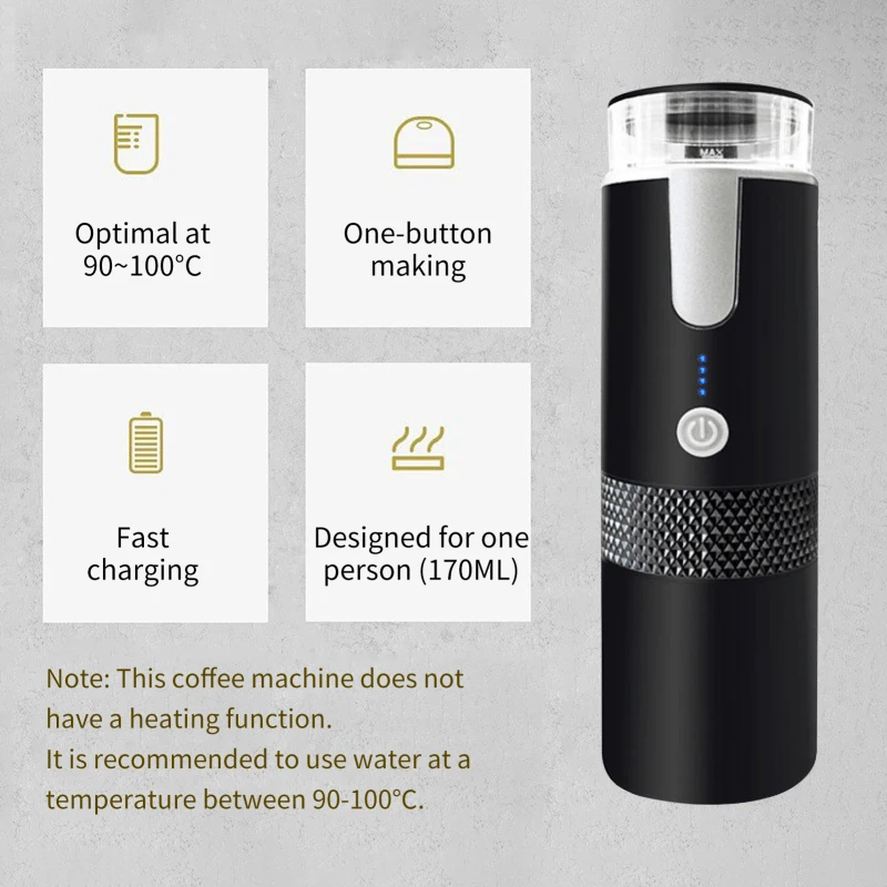 Portable Coffee Maker 170mL Wireless Electric Espresso Machine Mini Rechargeable Capsule Coffee Machine for Car Office Travel