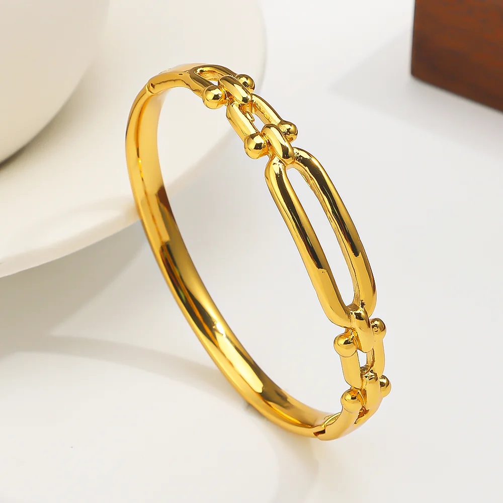 

French Retro Cast Stainless Steel Cuff Bracelet, Waterproof Women's Gold Color Geometric Bangle, Fashionable Jewelry Gift SZ342