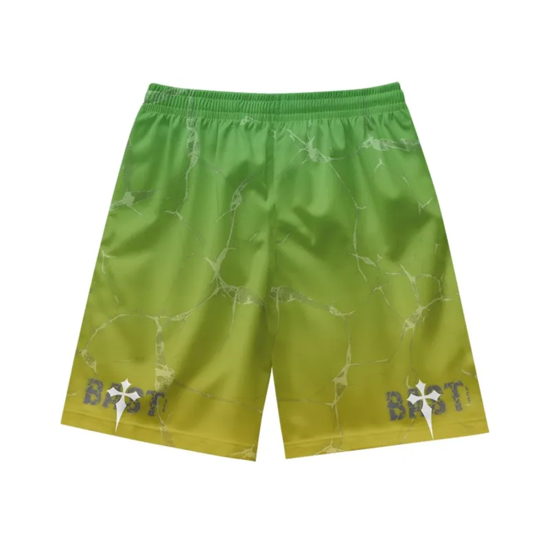 Gradient green letter print temperament, fashionable daily casual trend, summer men's drawstring beach sports shorts