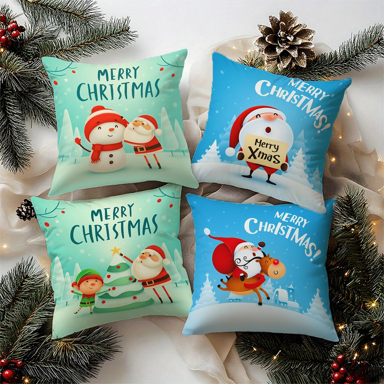 Cute Christmas Cartoon Pattern Cushion Cover Suitable for Sofa Bedroom Car Pillow Cover