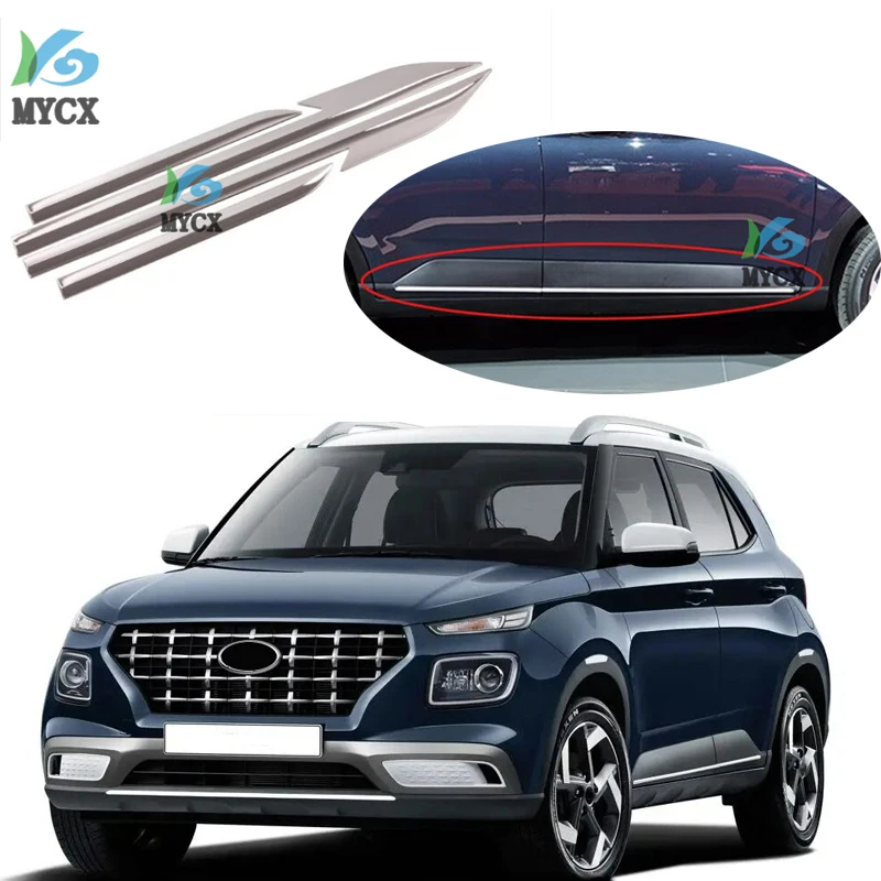 For Hyundai Venue 2019 2020 Chrome Trim Side Door Body Molding Trims Cover Line Garinsh Protector Auto Exterior Accessories