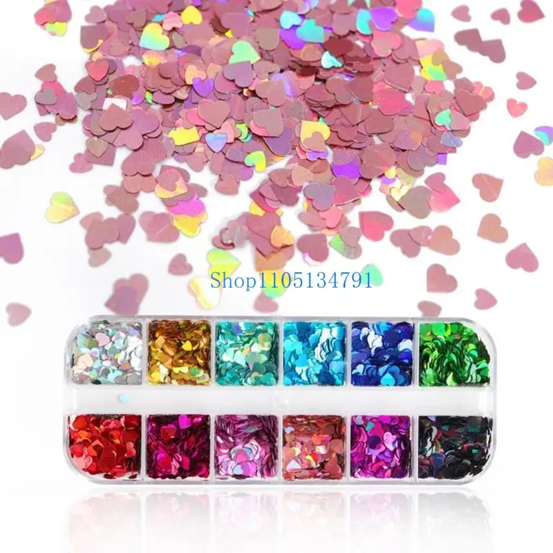 

98km 12 Grids/Box 5mm Shiny Love Heart Sequins Manicure Paillettes for Epoxy Resin Mold Filling Glitter Flakes