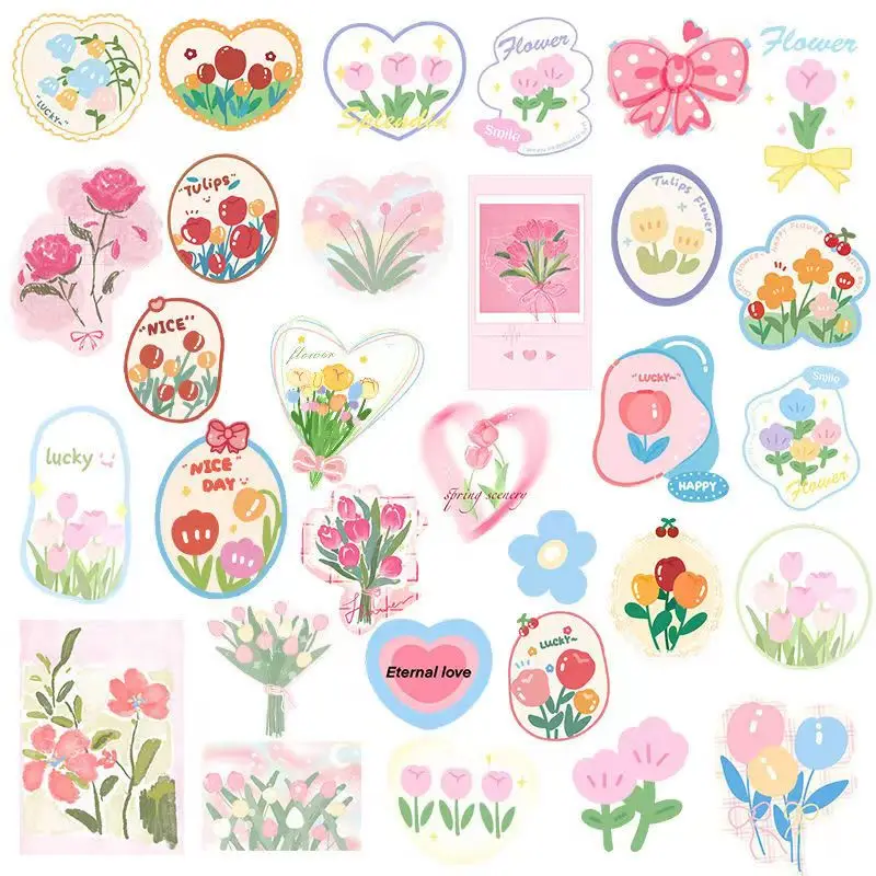 30pcs/pack Hand-painted Tulip Sticker Graffiti Stickers DIY Luggage Stickers Notebook Phone Case Wall Decor Stickers Kid Toys