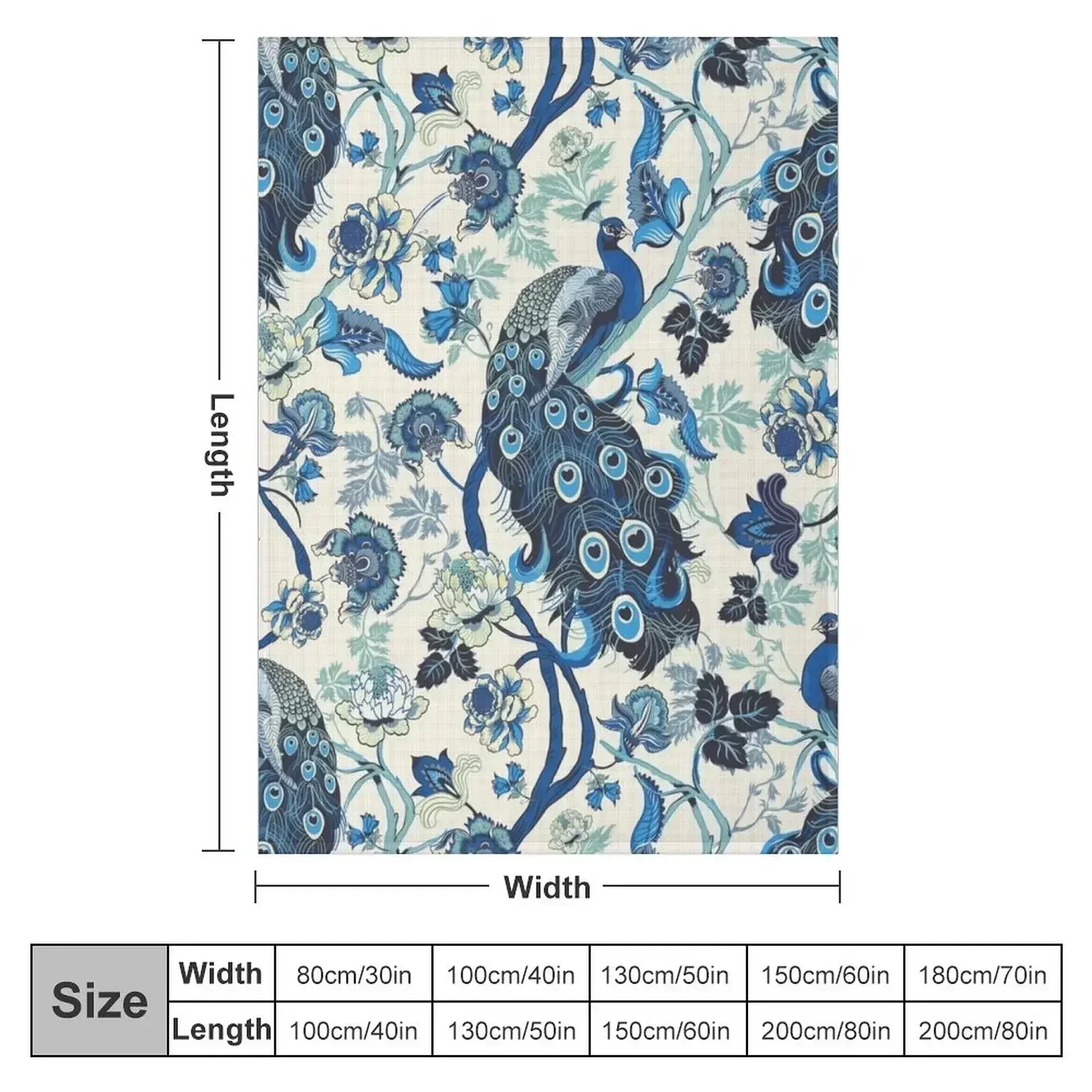 Chinoiserie Blue Peacocks Linen look, vintage Throw Blanket for winter blankets ands Shaggy Decorative Beds Blankets
