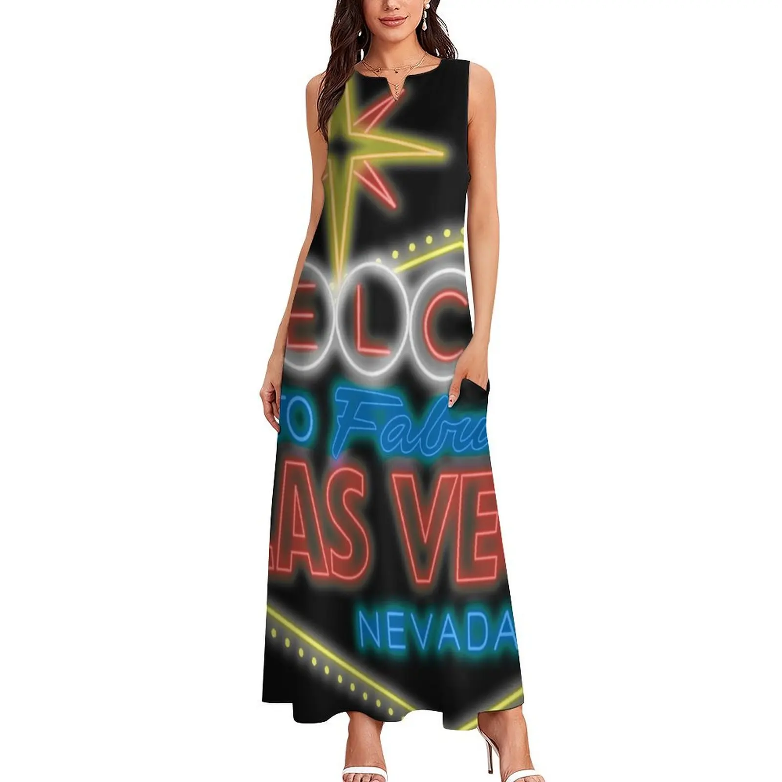 Welcome to Las Vegas sign digital drawing night Long Dress women's summer dress 2025 clothes Dress