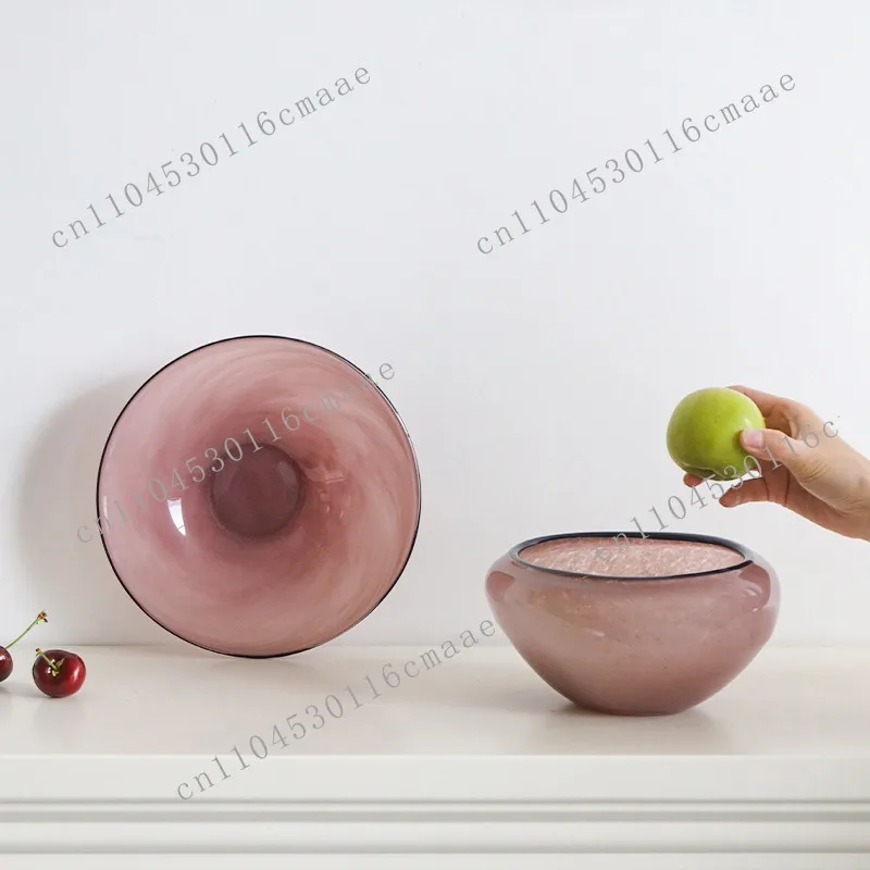 High-end living room glazed fruit plate light luxury household coffee table dried fruit snack plate pink plate