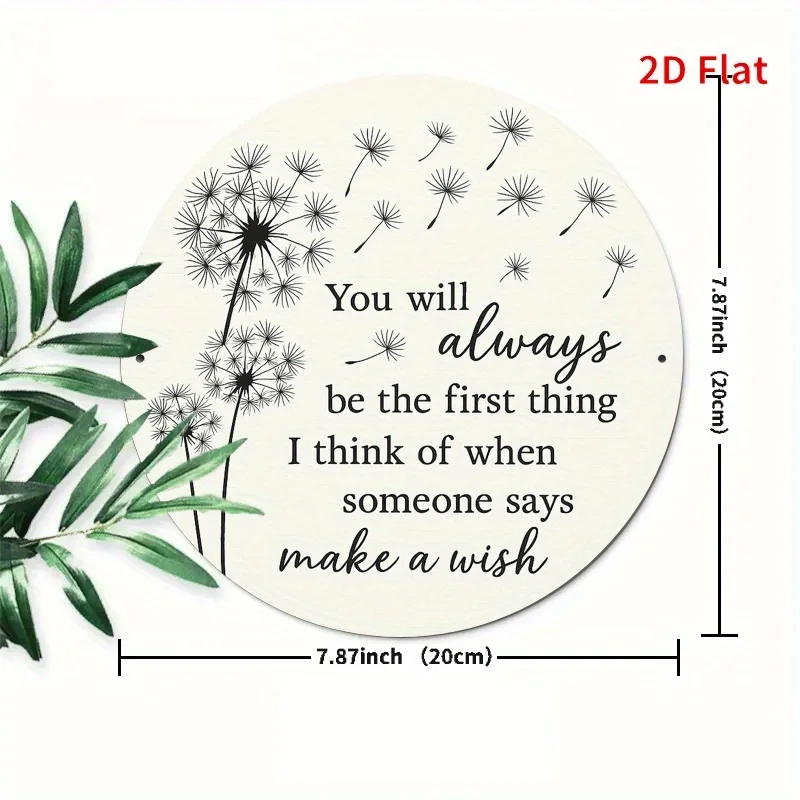 2D Flat, Vintage Round Iron Wall Art - Dandelion Wish Quote, 19.81x19.81 cm, Durable & Easy to Hang Decor for Home, Office, or G