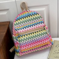 Fashion Large Capacity Grass Woven Backpack Colorful Adjustable Women's Backpack Bohemian Travel Backpack Women