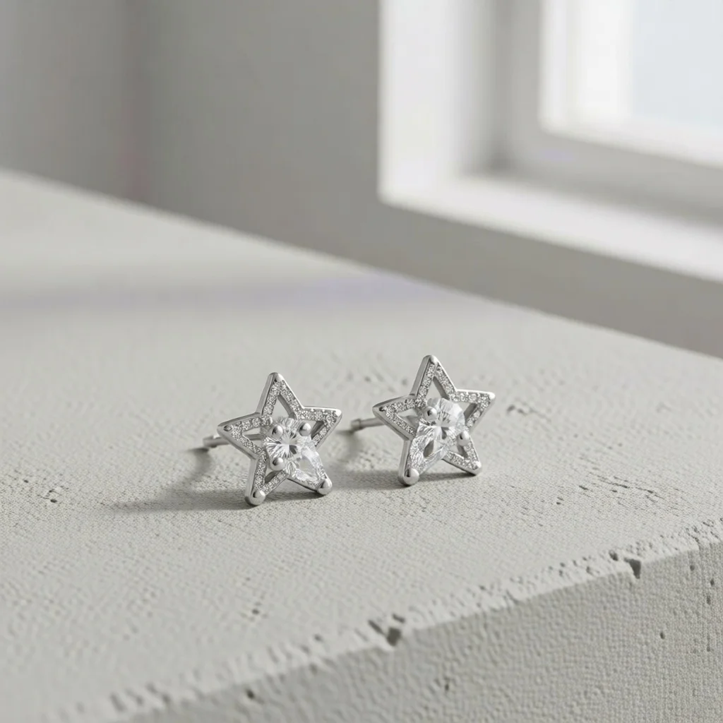 Trendy Gold Tone Star Zircon Stud Earrings, Fashion Jewelry for Daily Wear, Office, Date Night & Special Occasions