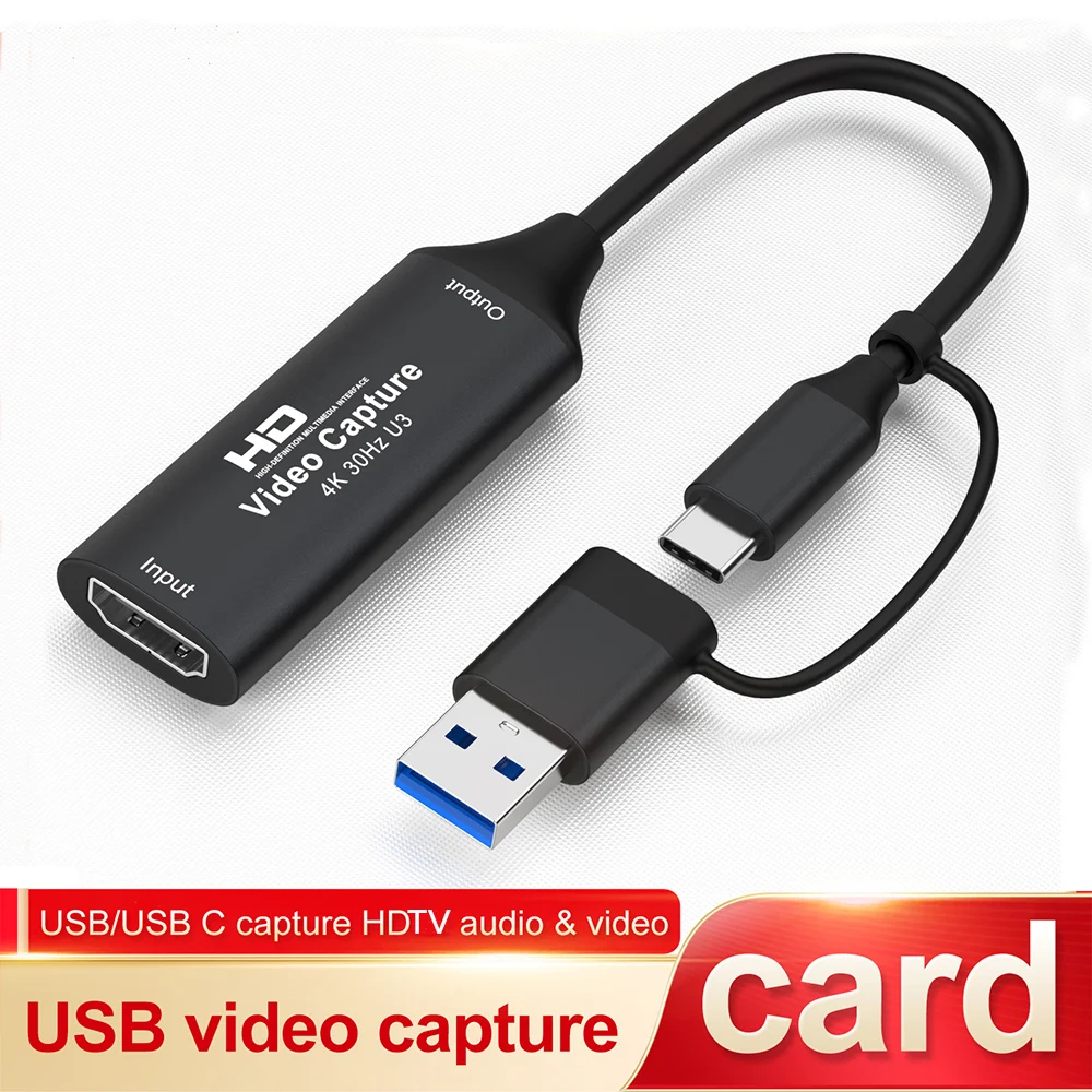 

Карта видеозахвата USB3.0 HDMI-совместимая с USB/Type-c Game Grabber Record 4k 1080P для коммутатора Xbox PS4/5 Live Broadcas