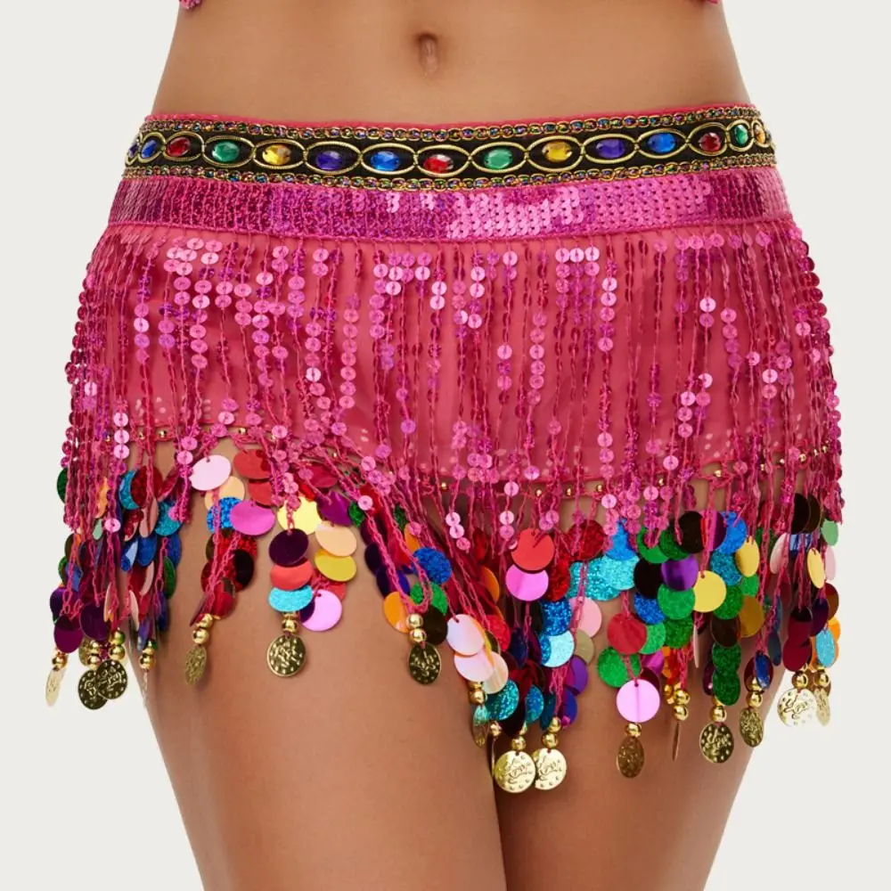 Kreativer Bauchtanzgürtel, glitzernde Pailletten, Boho-Bauchtanz, Hüfttuch, bunter Wickelrock, Hüfttuch, Rock, lateinamerikanische Tanzbekleidung