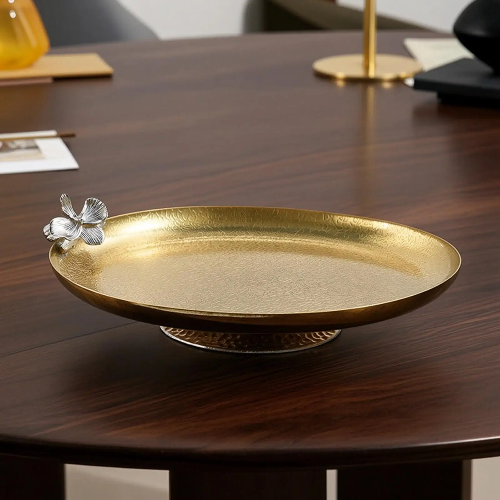 Oval Fruit Bowl with Pedestal Shallow Decor Sturdy for Dining Table, Parties