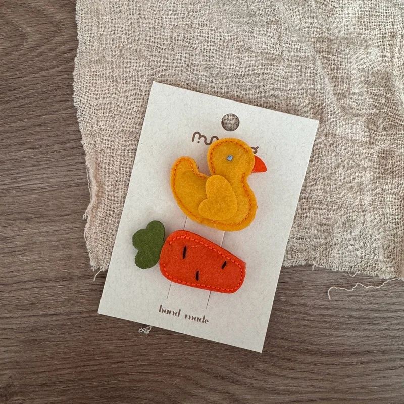 2 Pack Toddler Hair Clips and Elastic Hair Rings Yellow Duck Carrot Fruit Floral Korean Fall Non Slip Lightweight Soft