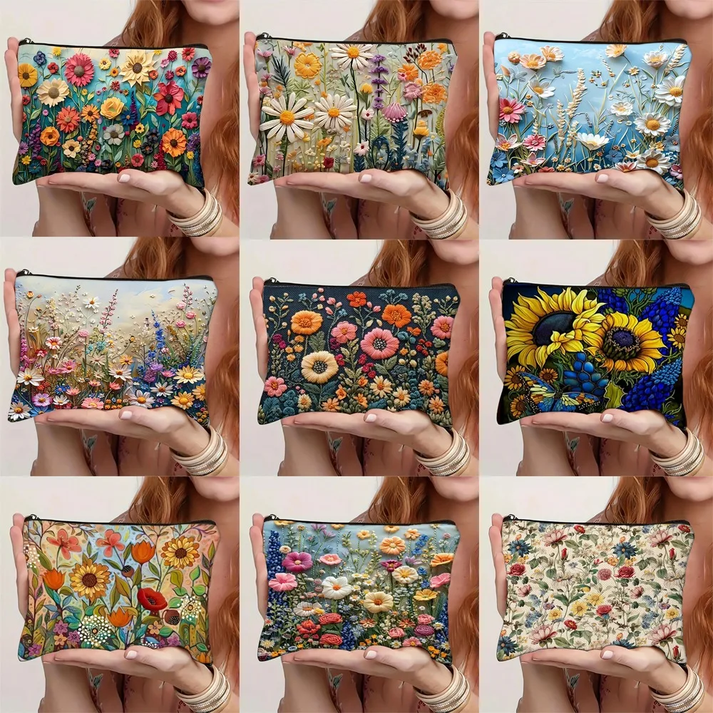 

High Quality Portable Women Makeup Pouch Floral Double-sided Printed Cosmetic Storage Bag Large Capacity Toiletries Bag
