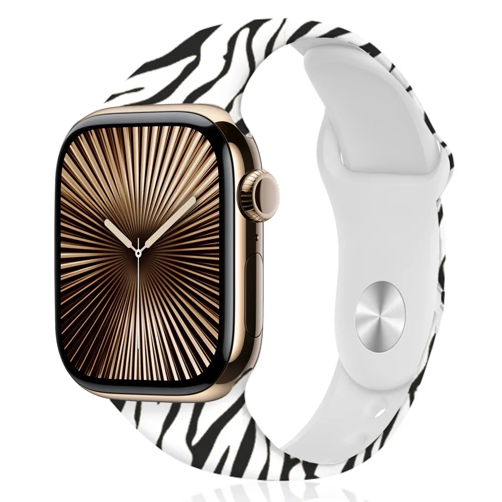 

Strap for Apple watch Ultra 2 Band 49mm 44mm 46mm 45mm 41mm 40 Zebra pattern Silicone Wrist bracelet iwatch series S10 6 7 8 SE