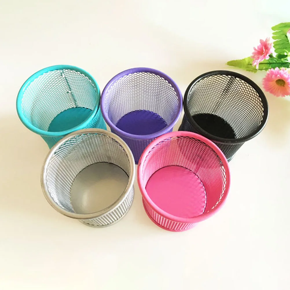 

1Set Metal Pen Holder Round Desktop Storage Organizer Office Study Brush Holder Pen Containers