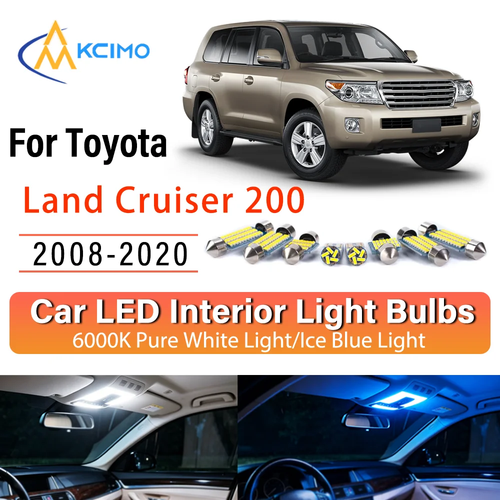 Kit de remplacement d'éclairage intérieur LED à lueur persistante pour Toyota Land Cruiser 200 2008-2020 : ampoules de dôme, de lecture, de coffre et de habitacle – Amélioration