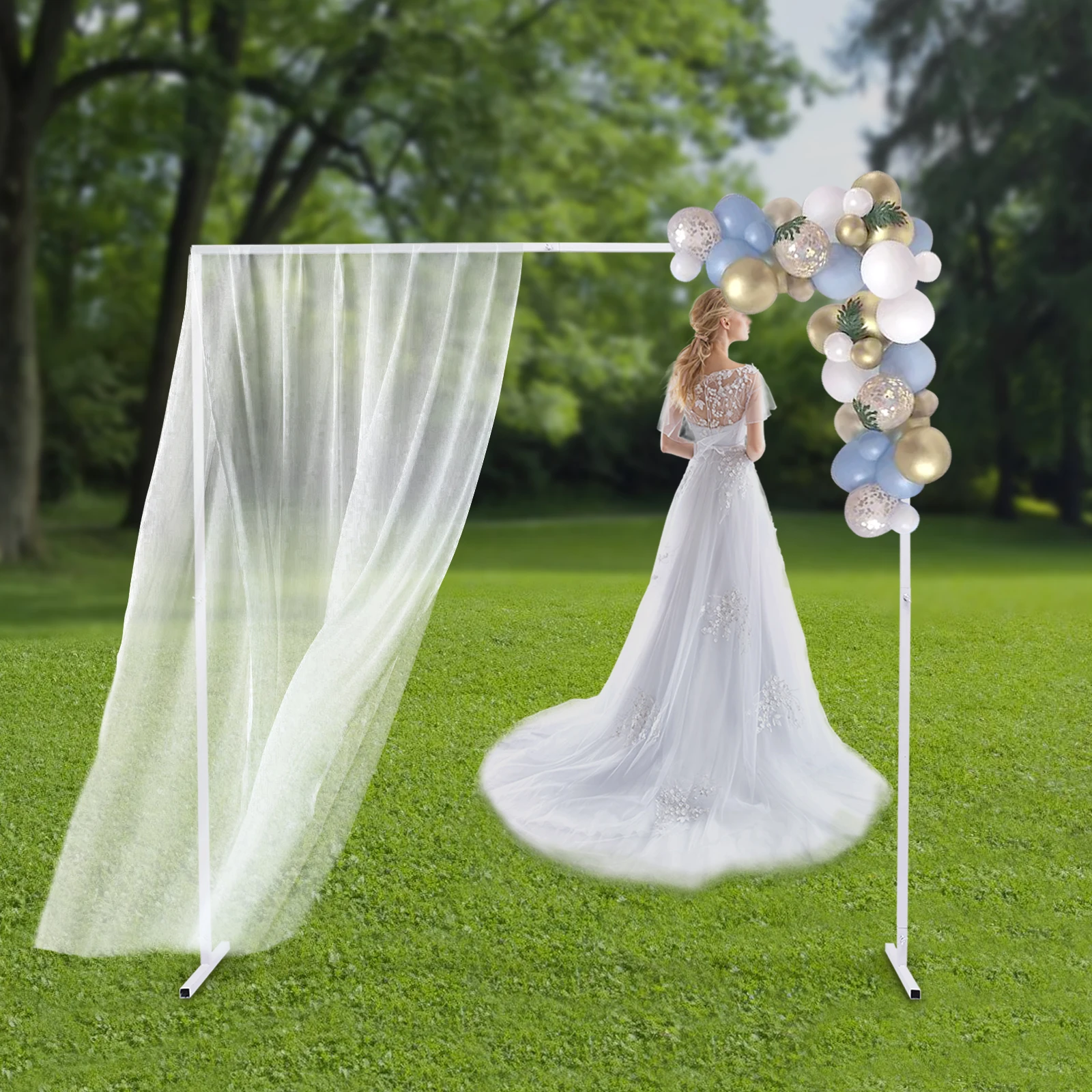 LOYALHEARTD 2x2M Wedding Arch Square Metal Backdrop Stand Easy Assembly Sturdy Garden Arch Arbor Flower Rack for Party Decor