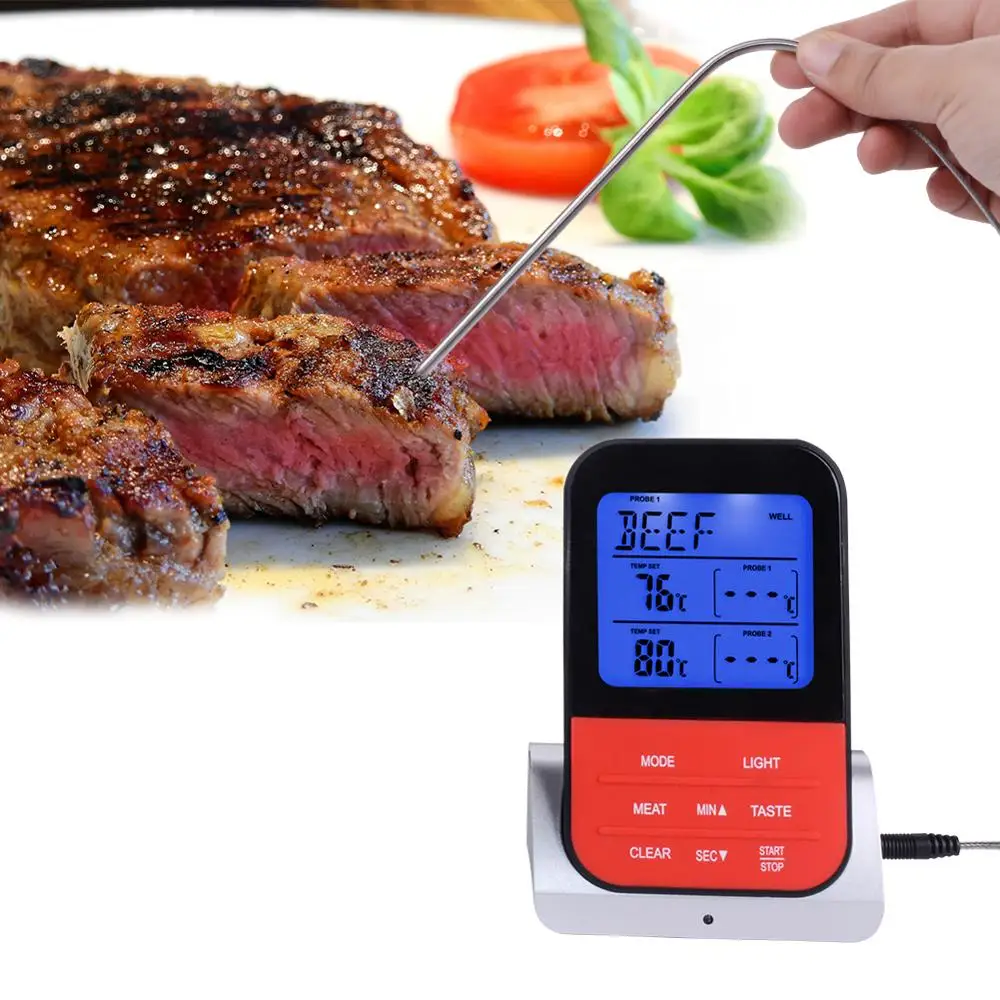 New Wireless BBQ Thermometer Dual Probe Electronic Home Kitchen Food Thermometer