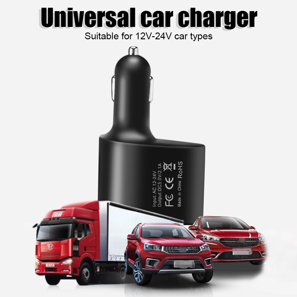 HKGK 3.1A Dual USB 3 in 1 Car Charger 3 Ports 12-24V Cigarette Socket Lighter Fast Car Charger Power Adapter Car Styling