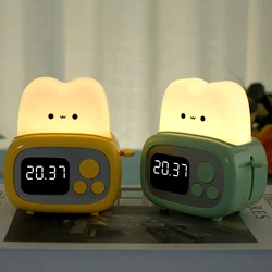 Kid Alarm Clock Dimmable Digital Clock Cute Bread Maker Clock with Night Light for Bedside Home Office Desktop Decor Alarm Timer